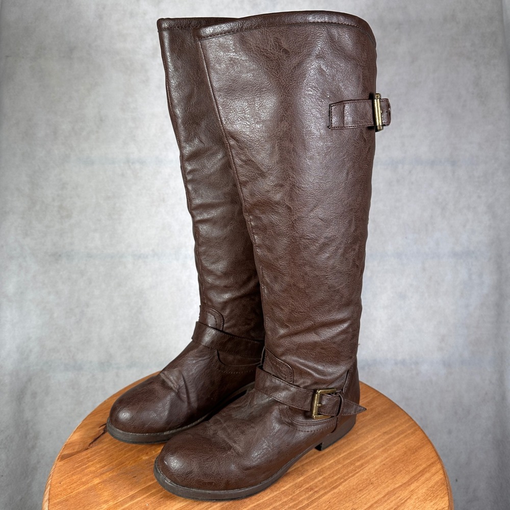 Brinley Co Riding Boots Women 8.5 Brown Good Studded Back Zip Buckle